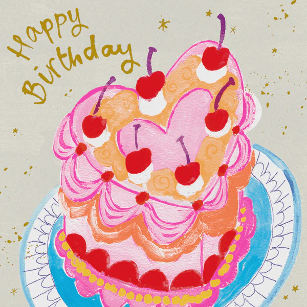 Birthday Card: Happy Birthday Cake - Neon - Paper Salad
