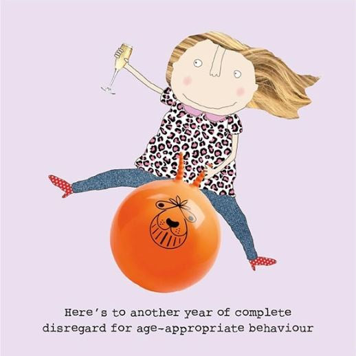 Birthday Card: Funny Disregard for Age appropriate behahiour Space Hopper - Rosie Made a Thing