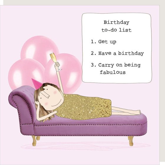 Birthday Card: Funny To Do List Chaise Lounge - Rosie Made a Thing