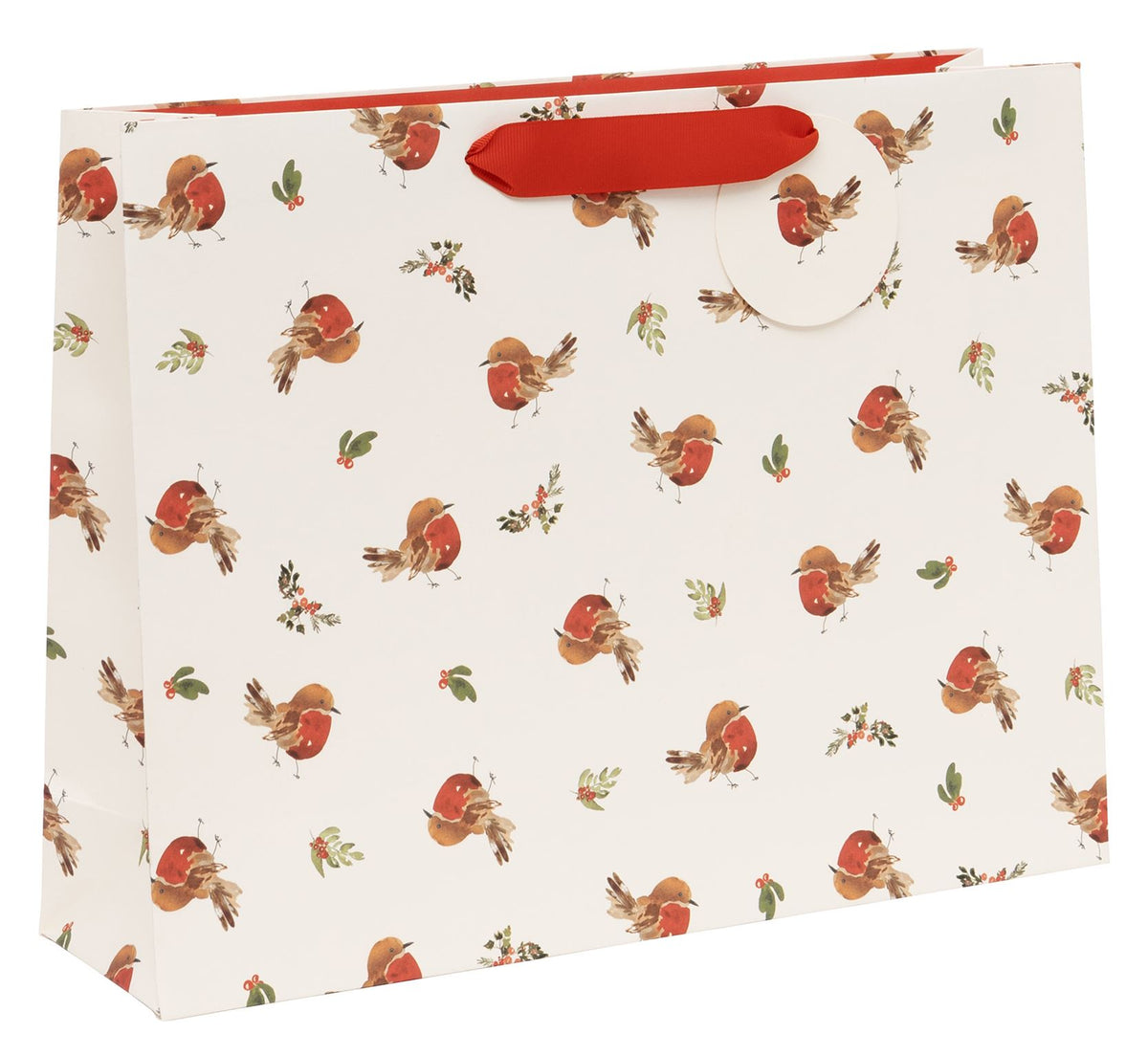 Gift Bag: Large Lots Of Robins CHRISTMAS  - White - Glick