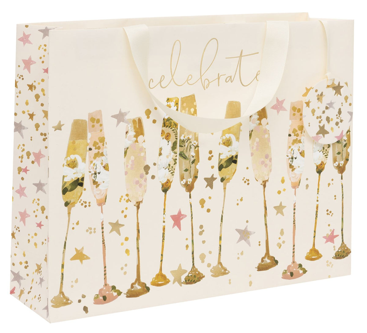 Gift Bag: Large Landscape Flutes Celebrate - Pink & Gold - Glick