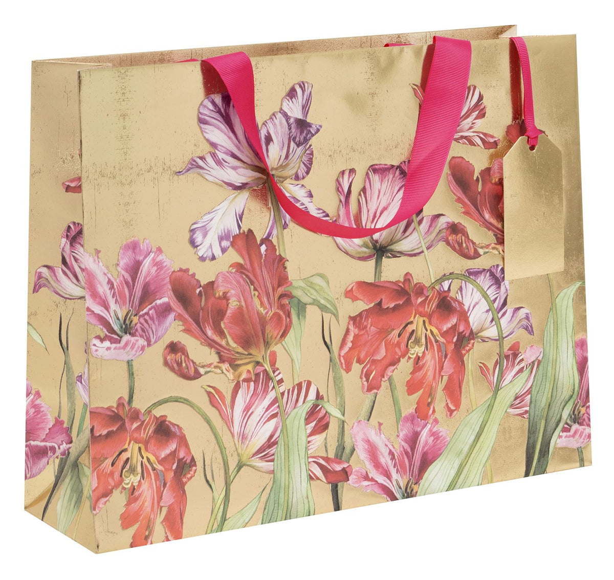 Gift Bag: Large Landscape Gilded Tulips Mettalic - Gold & Pink - Glick