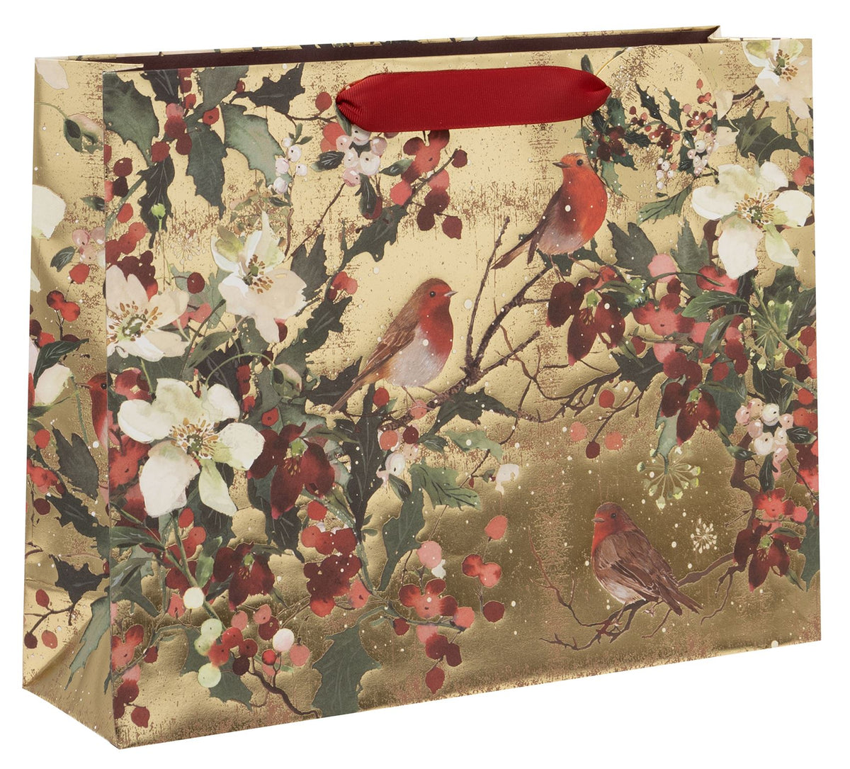 Gift Bag: Large Landscape Gilded Robins - Gold - Glick