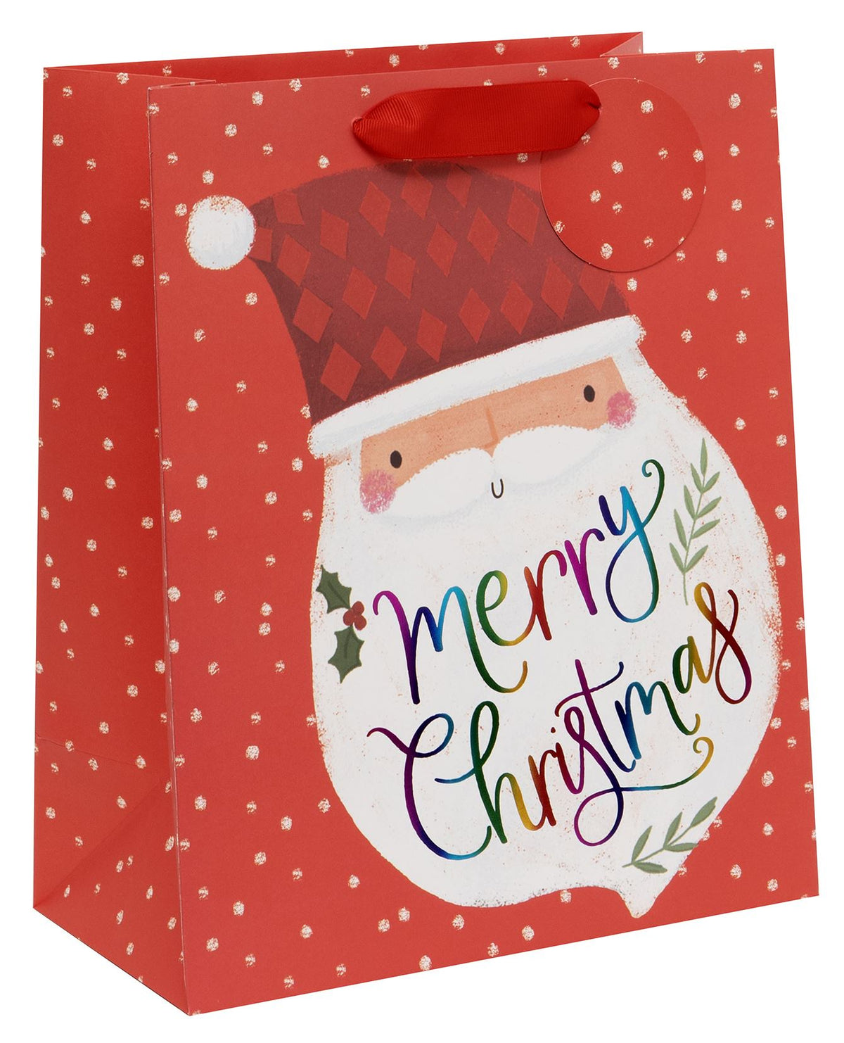 Gift Bag: Large Rainbow Santa - Red - Glick