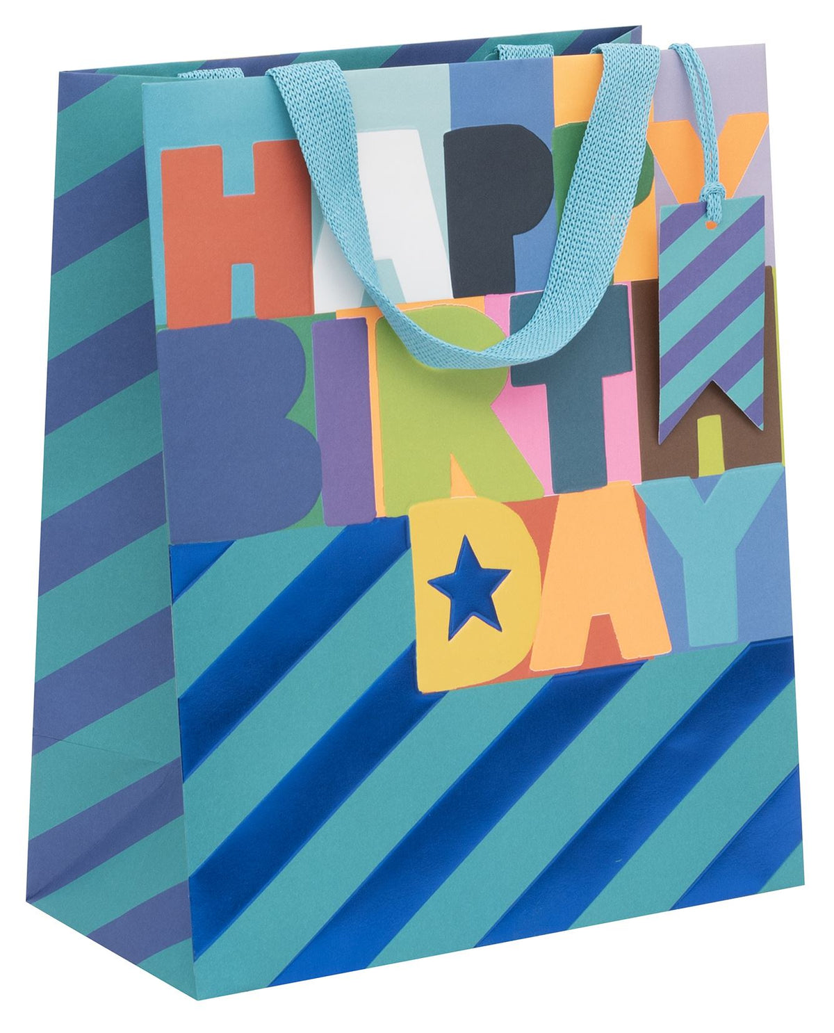 Gift Bag: Large Happy Birthday Striped - Blue - Glick