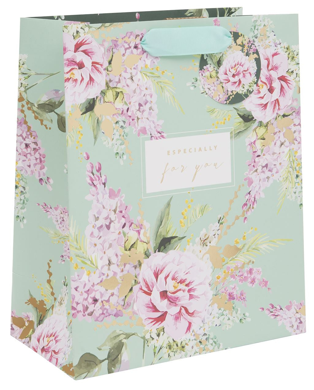 Gift Bag: Large Peonies Foxglove Especially for You - Pink & Turquoise - Stephanie Davies