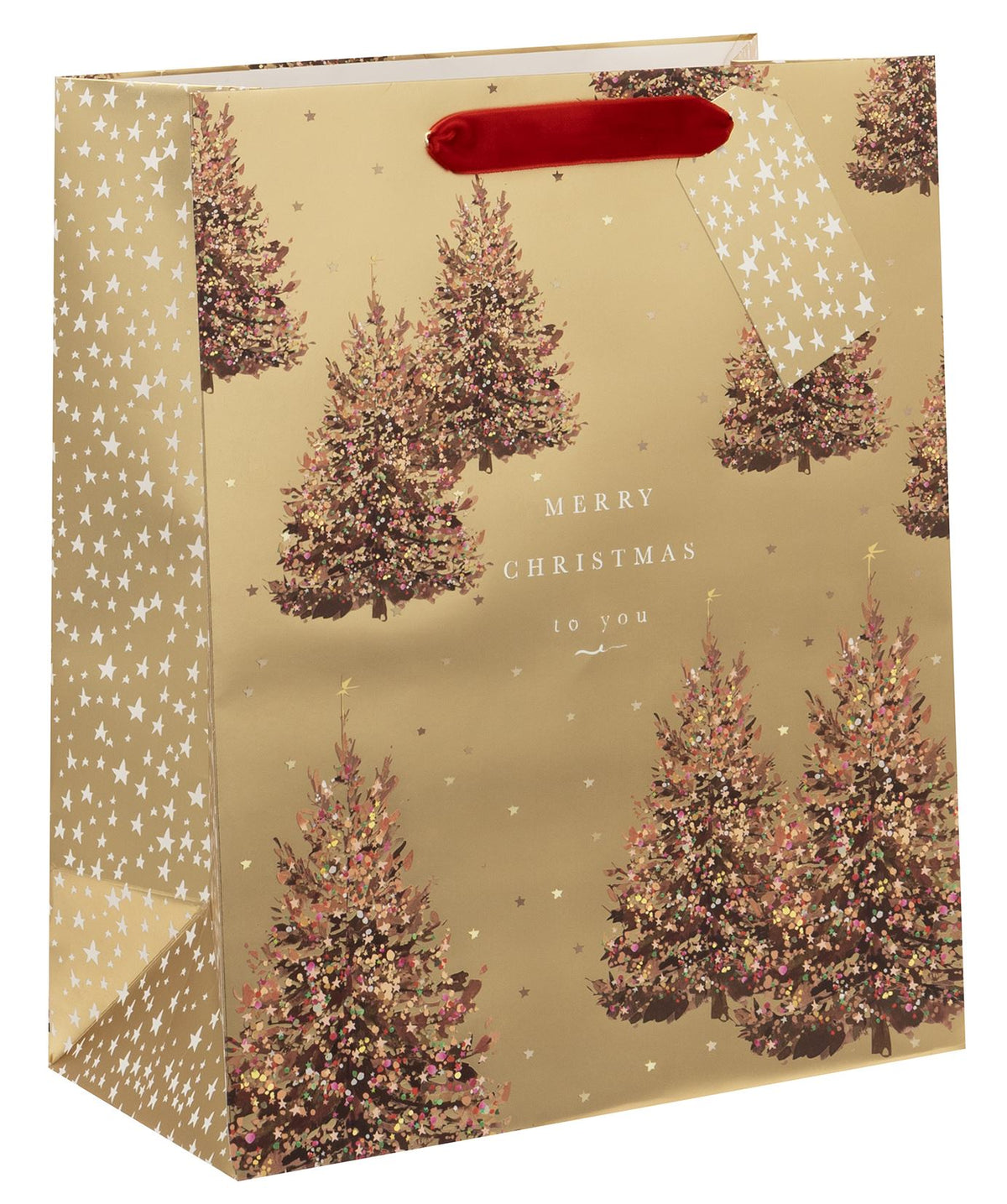 Gift Bag: Large Golden Xmas Trees Merry Christmas - Gold  - Glick