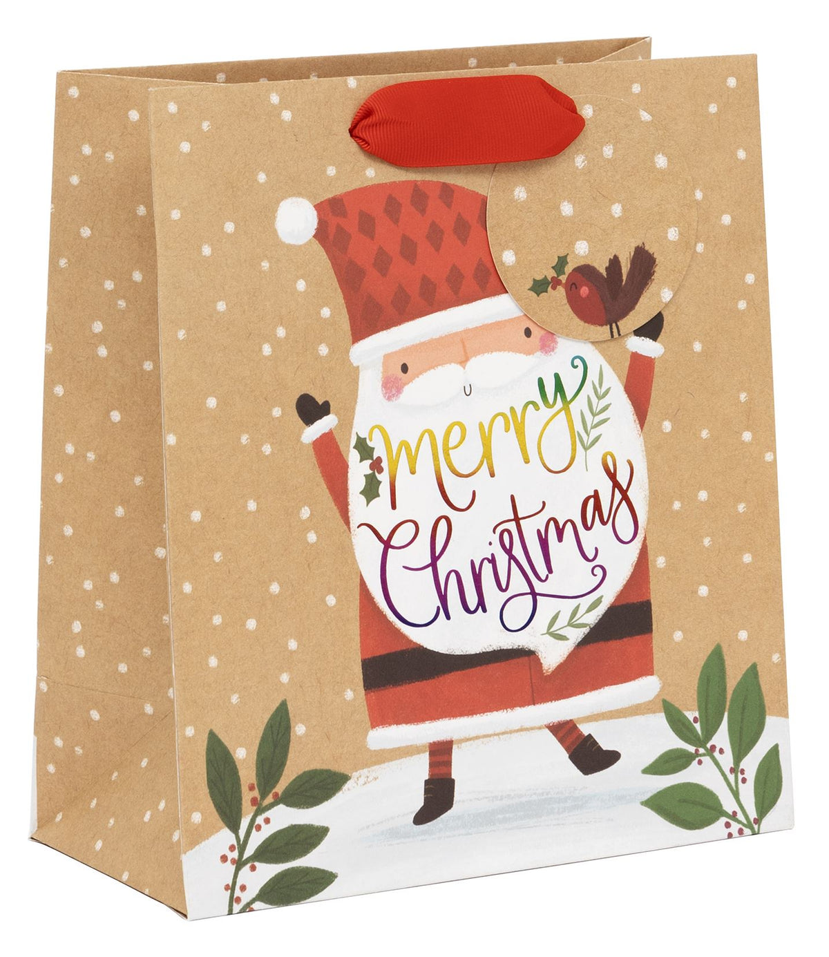 Gift Bag: Medium Rainbow Claus CHRISTMAS  - Kraft - Glick
