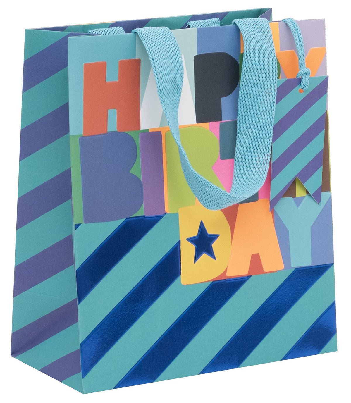 Gift Bag: Medium Happy Birthday Striped - Blue - Glick