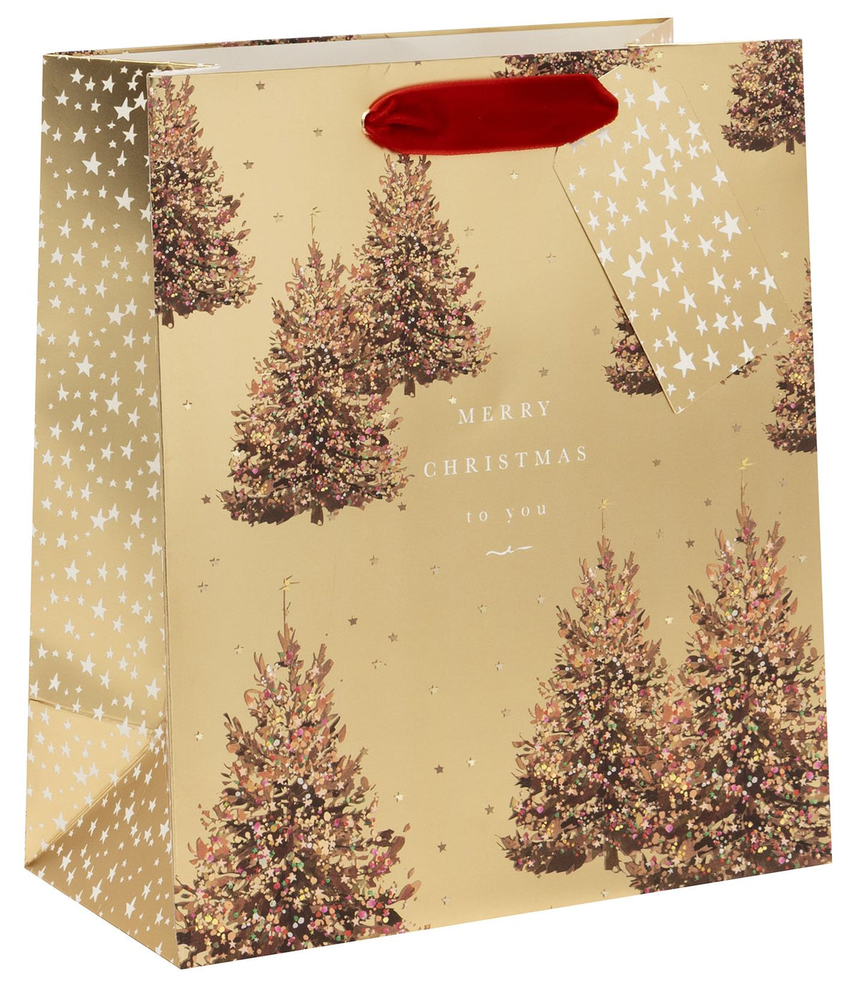 Gift Bag: Medium Golden Xmas Trees Merry Christmas - Gold   - Glick