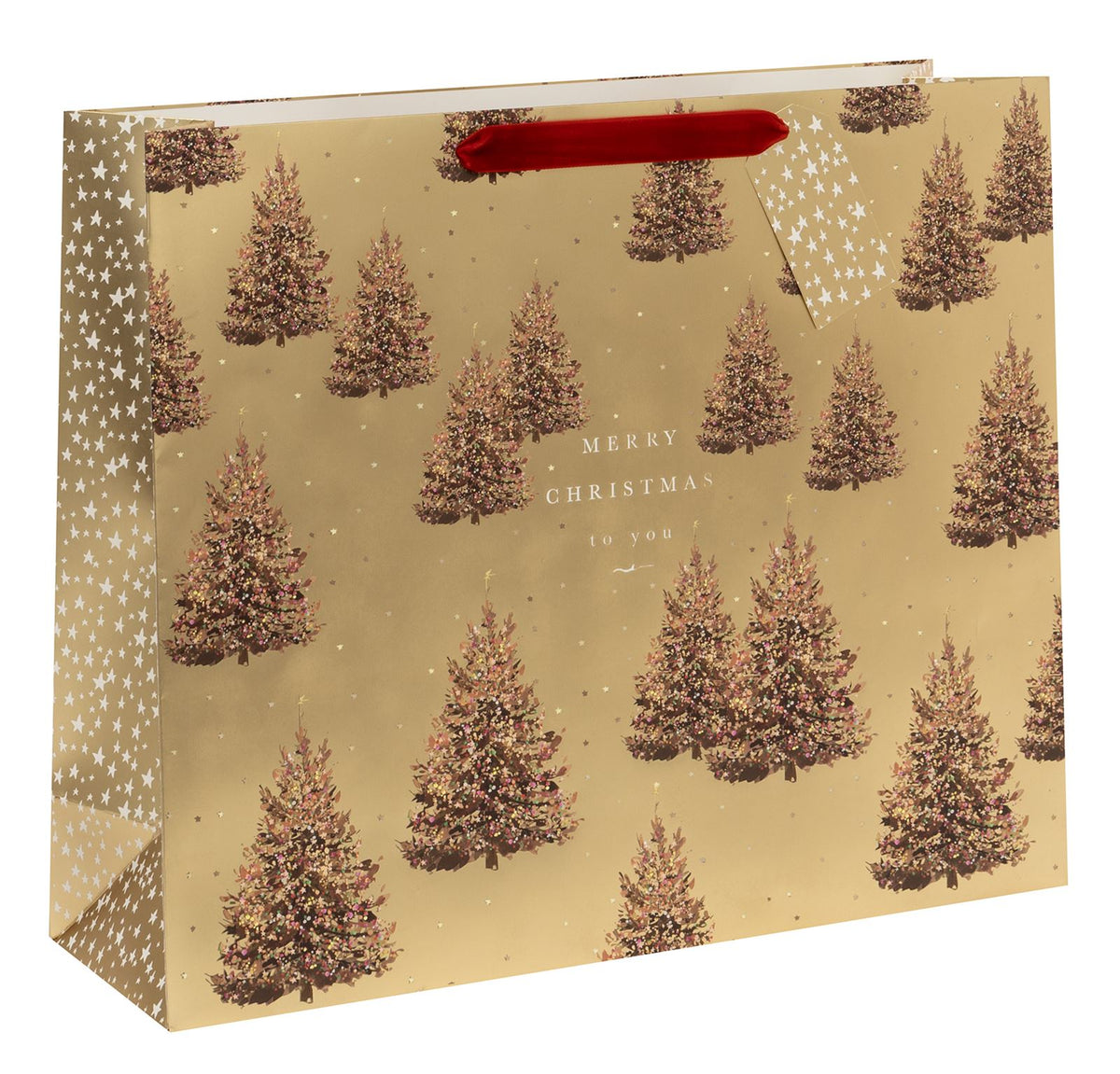 Gift Bag: Extra Large Golden Xmas Trees Merry Christmas - Gold - Glick