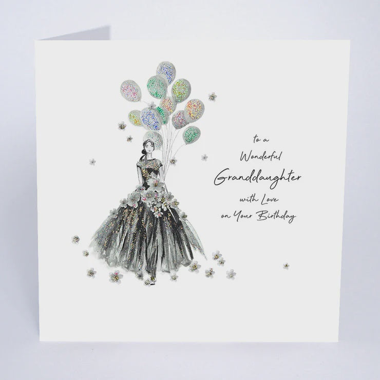 Granddaughter Card: Girl with Balloons Glitter Handmade - Five Dollar Shake