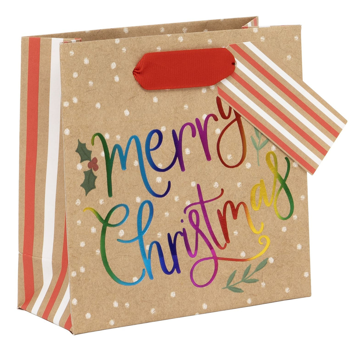 Gift Bag: Small Rainbow Merry Christmas CHRISTMAS  - Kraft - Glick