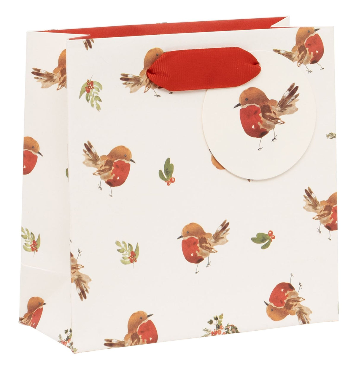 Gift Bag: Small Lots Of Robins CHRISTMAS  - White - Glick