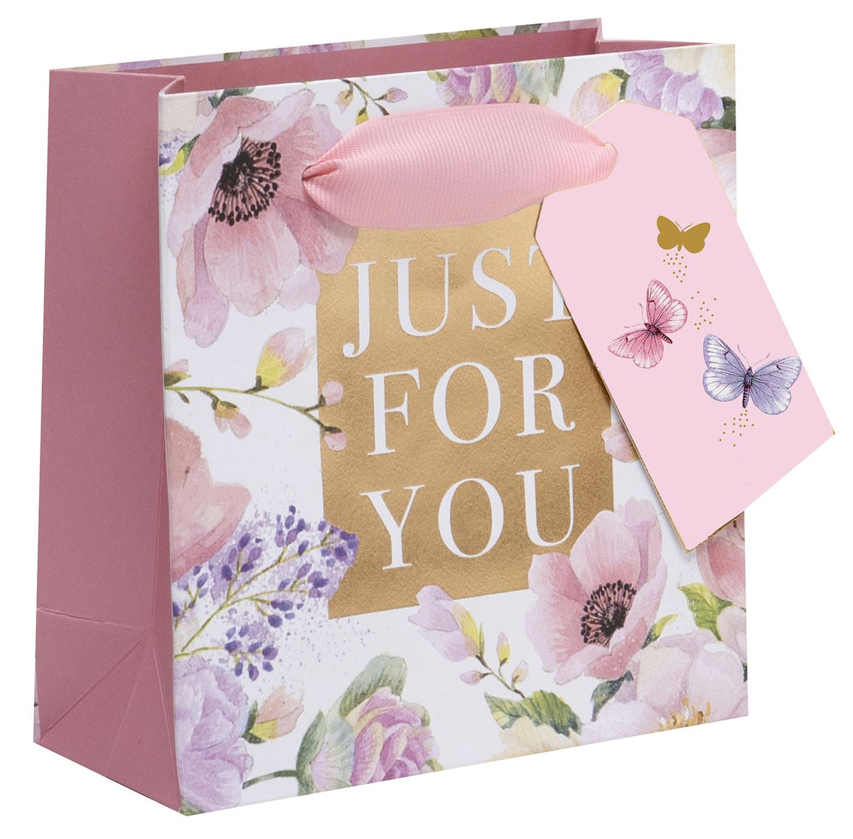 Gift Bag: Small Floral Just For You Mettalic - Pink - Glick