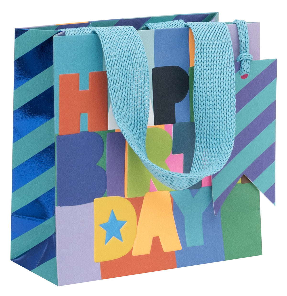 Gift Bag: Small Happy  Birthday Striped  - Blue - Paper Salad