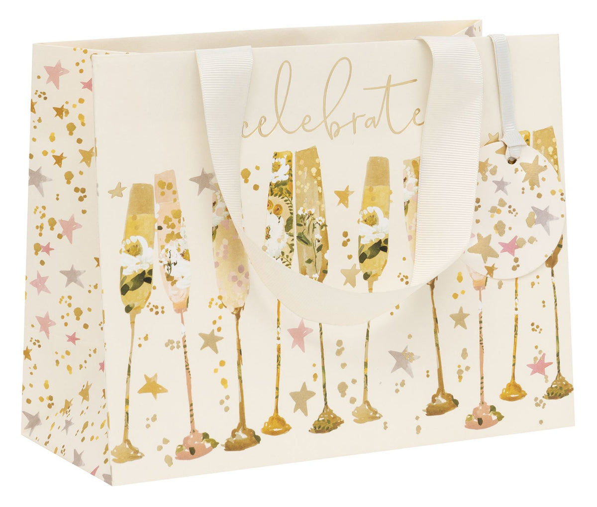 Gift Bag: Medium Landscape Flutes Celebrate - Pink & Gold - Glick