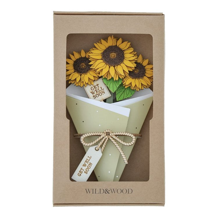 Ornament: Wood 3D Flower Card Get Well Soon - Natural - Wild & Wood