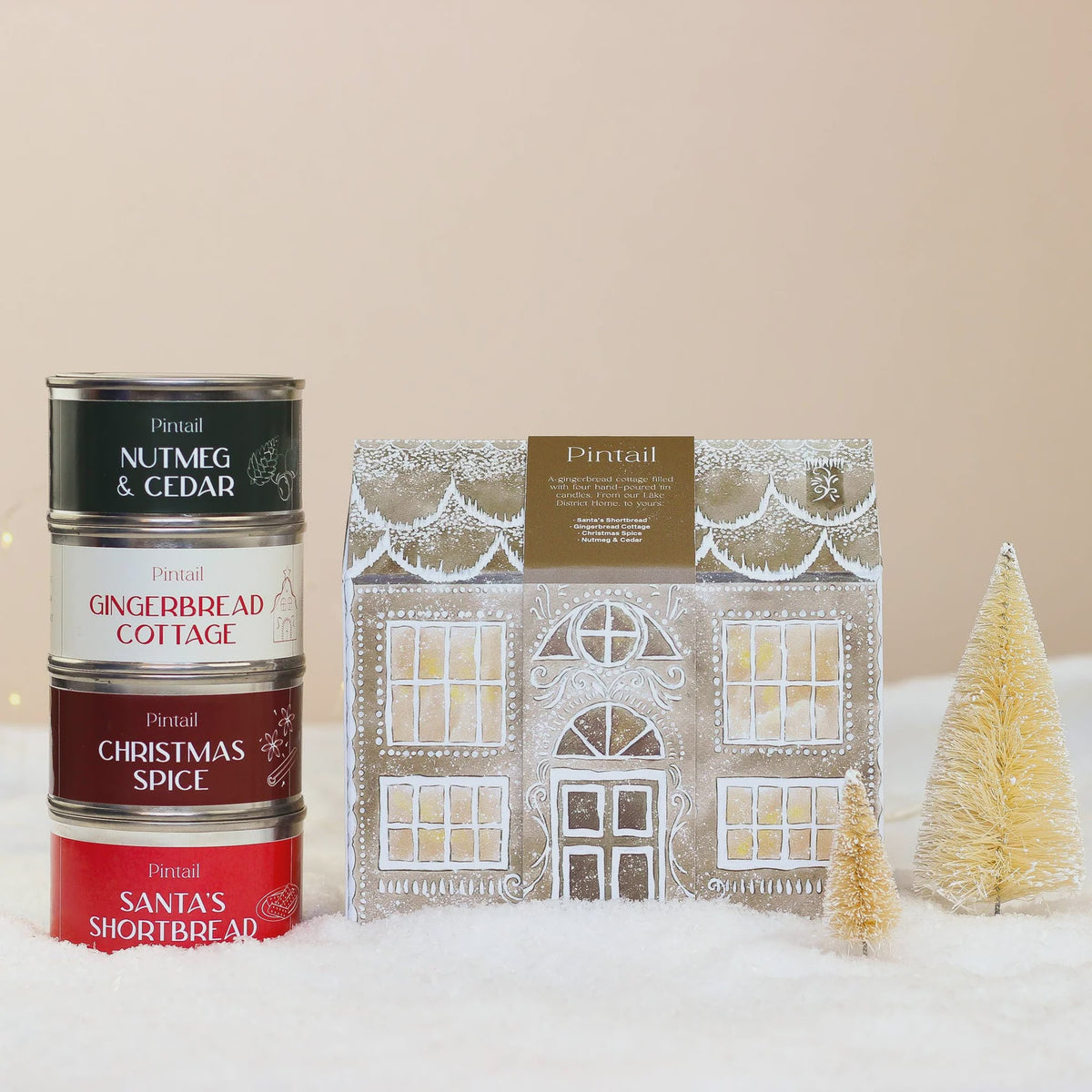 Candle Gift Set: Gingerbread Cottage Set Of 4 Tins - Brown - PinTail Candles