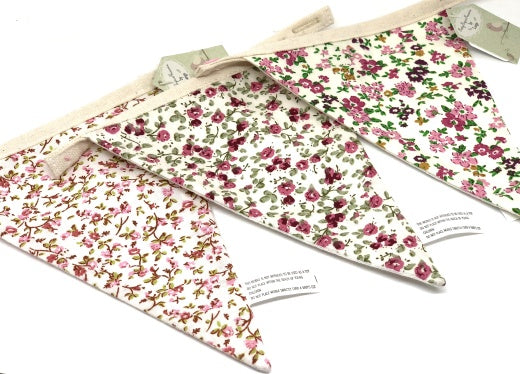 Personalised Letter Bunting Flag: Fabric Triangle Girls Floral Plain Flag - Pink  Rose Bud