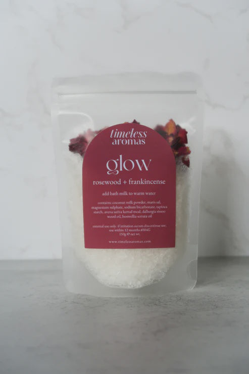 Bath Salts Milk: Scented Rosewood 100g GLOW  Petals - Red - Timeless Aromas