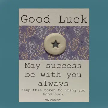 Token: Ceramic Pocket Wish Token - Good Luck - White - By Erin Cards & Gifts