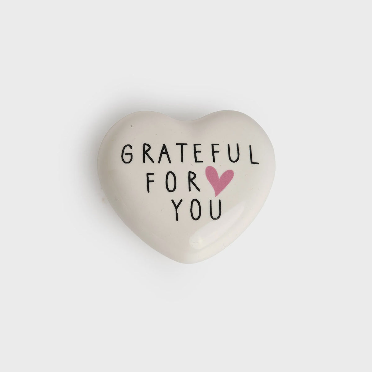 Heart Pebble: Porcelain Token Grateful For you - White - Belly Button Designs