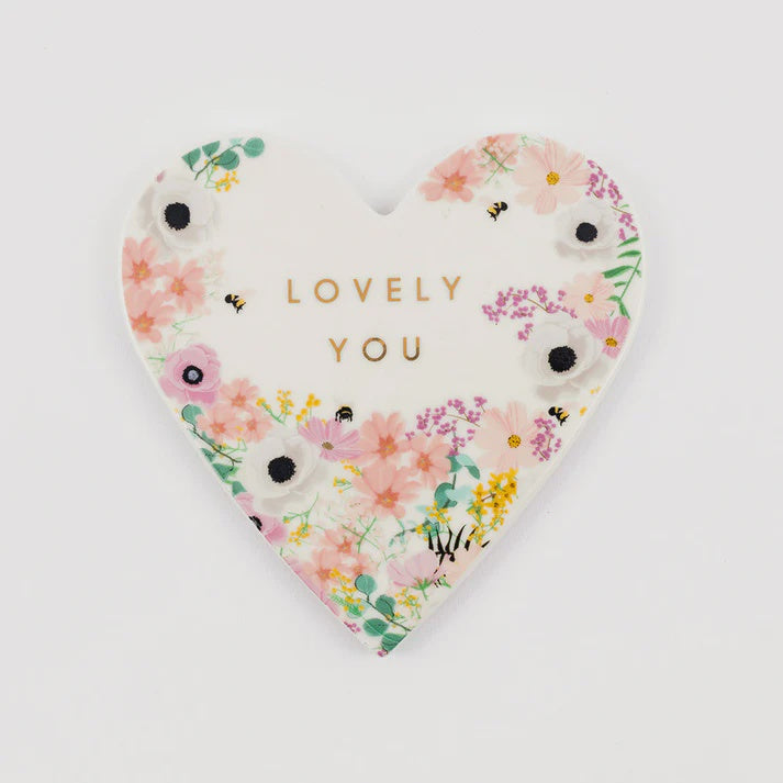 Coaster: Ceramic Heart Shaped Pretty Floral - Lovely You - BellyButton Designs