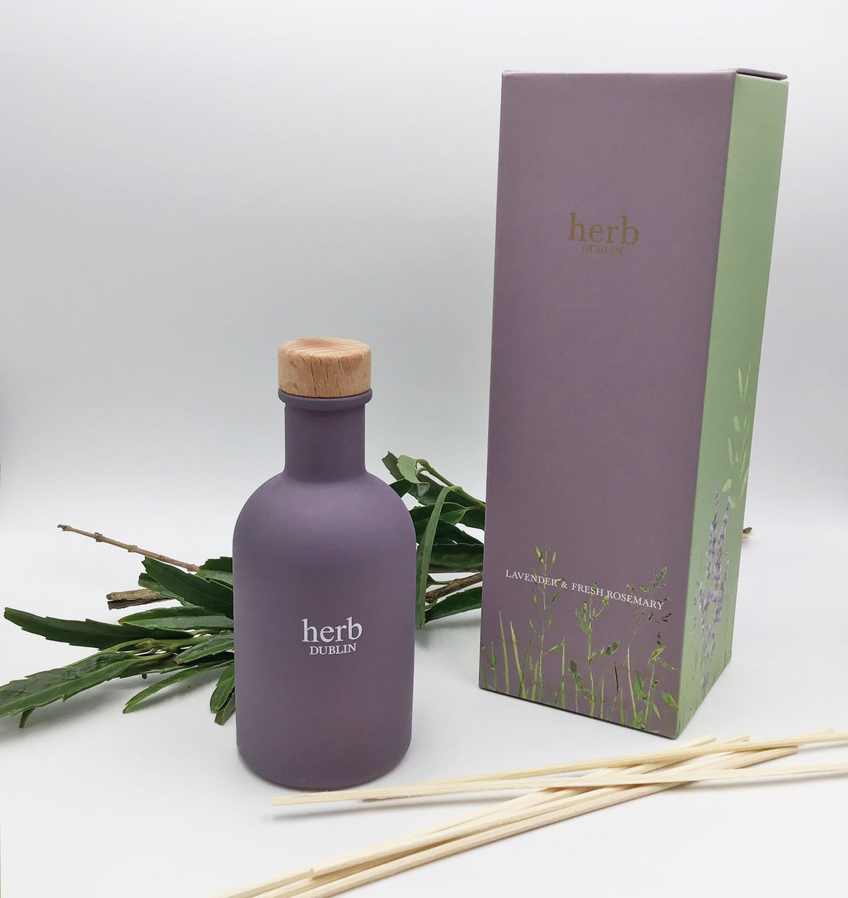 Diffuser: Scented Coloured Glass Box LAVENDER ROSEMARY - Lilac - Herb Dublin