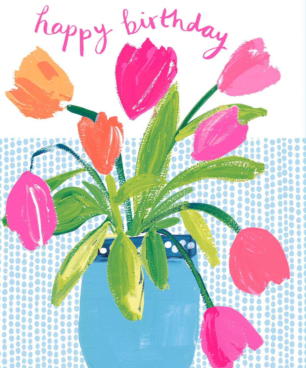 Birthday   Card: BRIGHT COLOURFUL  BIRTHDAY TULIPS VASE  - Paper Salad