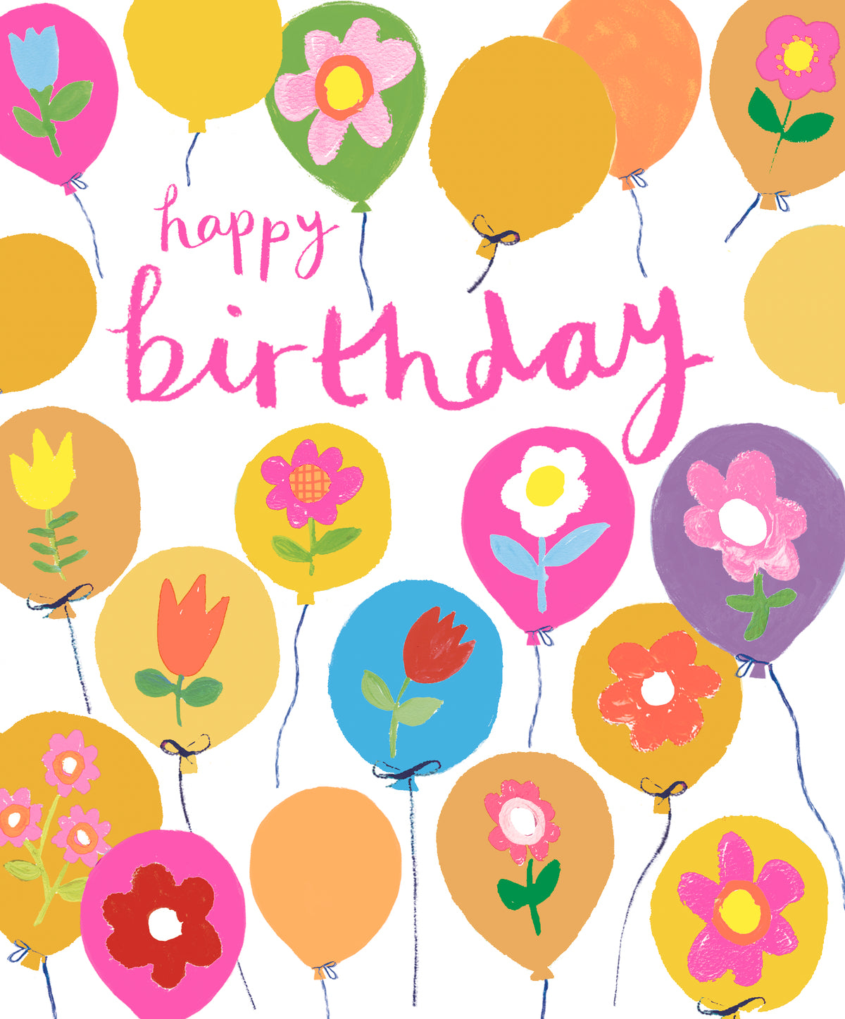 Birthday   Card: BRIGHT COLOURFUL  BIRTHDAY FLOWER BALLOONS  - Paper Salad