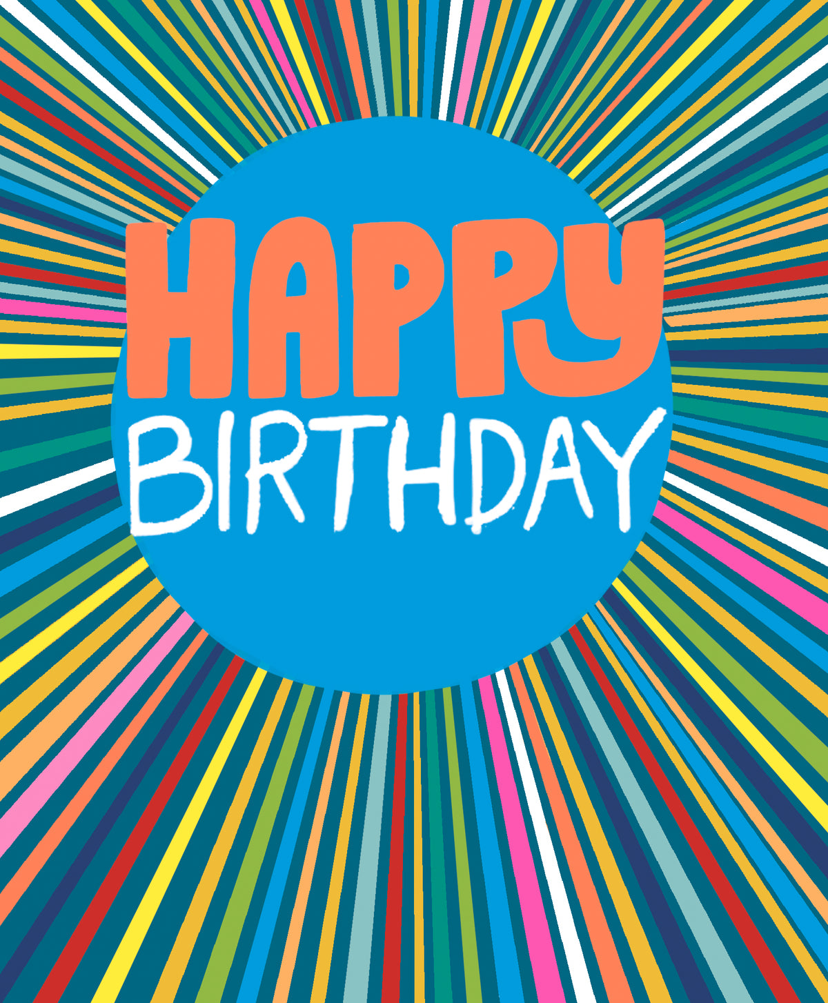 Birthday   Card: BRIGHT COLOURFUL  BLUE BIRTHDAY STARBURST BEAMS  - Paper Salad