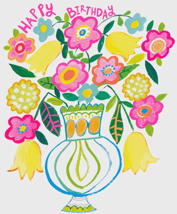 Birthday Card: Happy Birthday Flowers in a Vase - Neon - Paper Salad