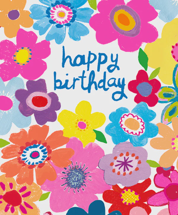 Birthday Card: Happy Birthday Flowers - Neon - Paper Salad