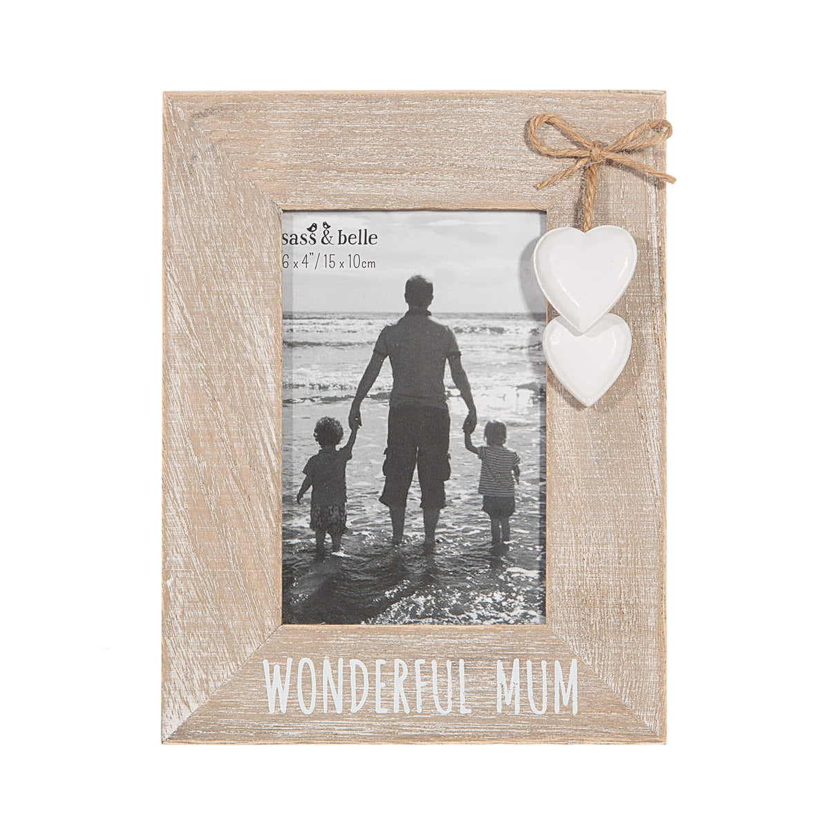 Photo Frame: Wood Wonderful Mum Heart - Natural - Sass & Belle