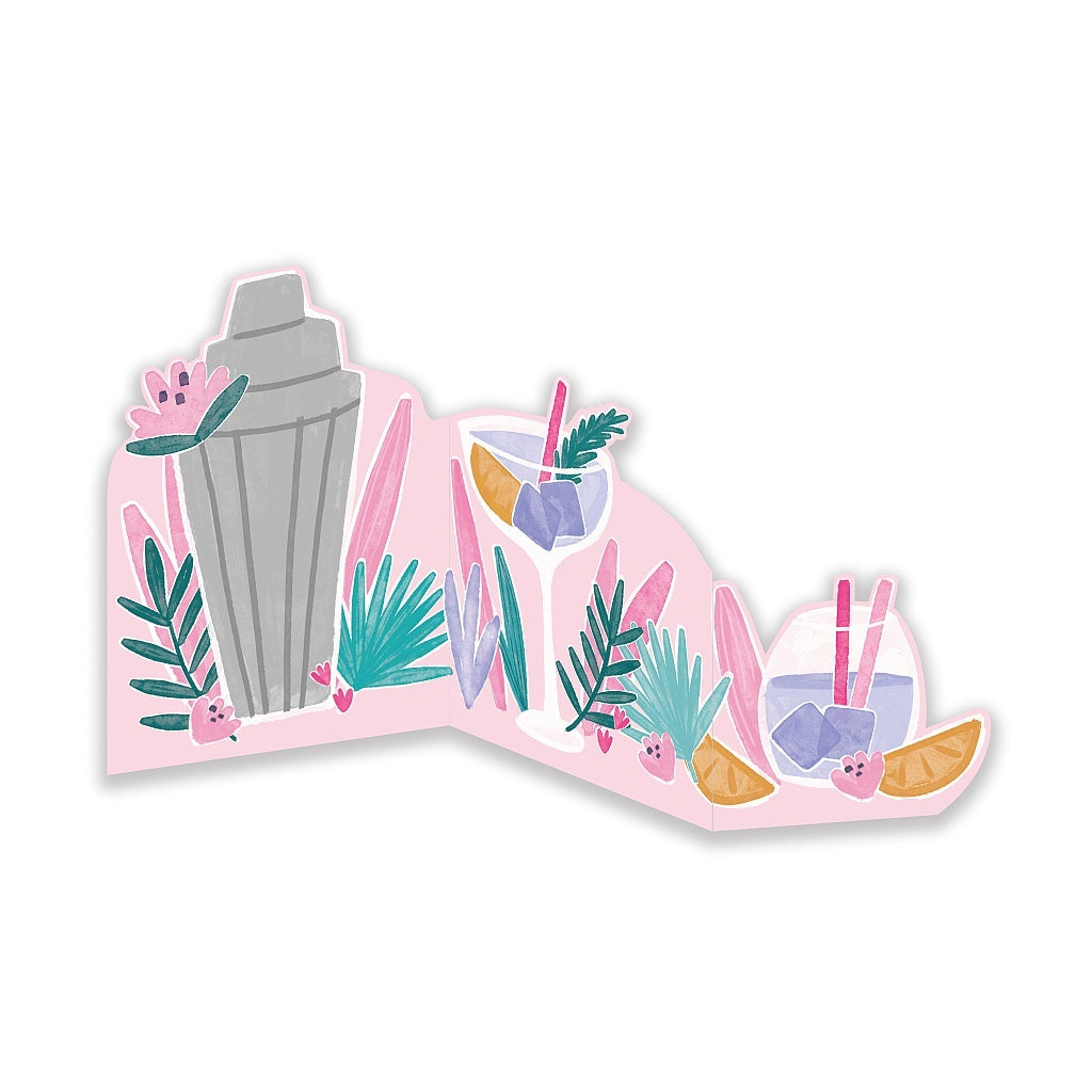 Birthday Card: 2D Cut Out Cocktails  - Pink