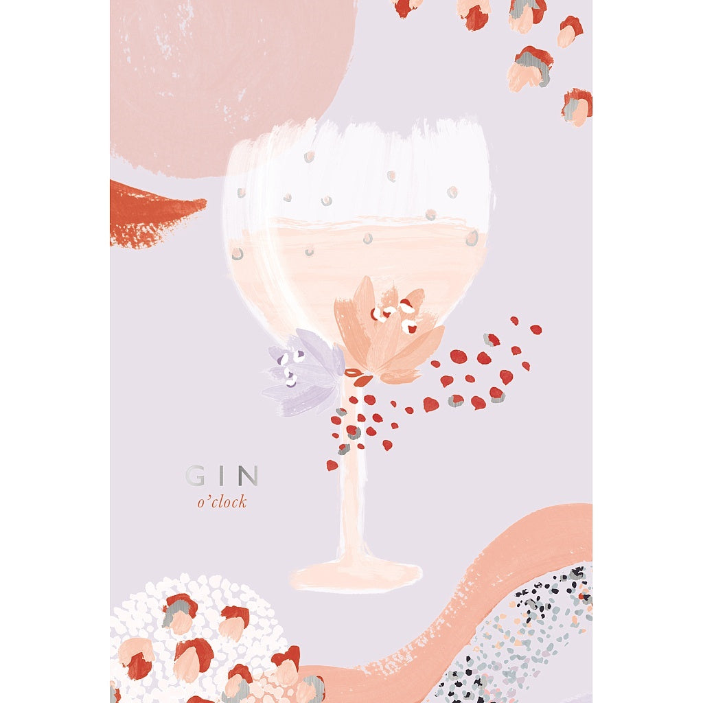Birthday Card: Foil Glass Gin OClock - Pink