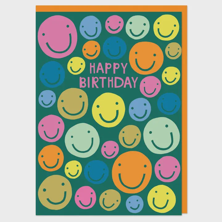 Birthday Card: Smiley Face Bright Multicolour - Raspberry Blossom