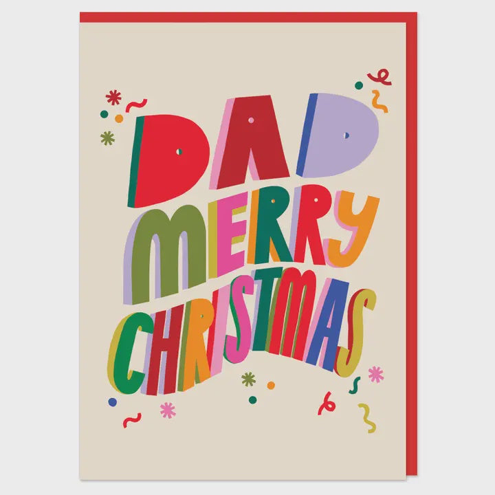 Christmas Card: Dad Merry Christmas Bright Multicolour - Raspberry Blossom