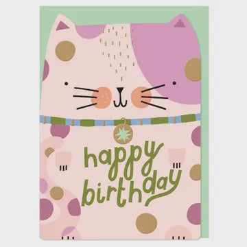 Childrens Card: Happy Birthday Cat Cut Out - Pink - Raspberry Blossom
