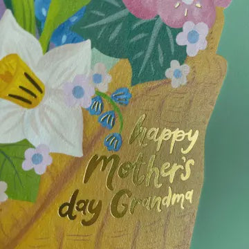 Mothers Day Card: Happy Mother's Day Grandma Cut Out - Gold Foil - Raspberry Blossom