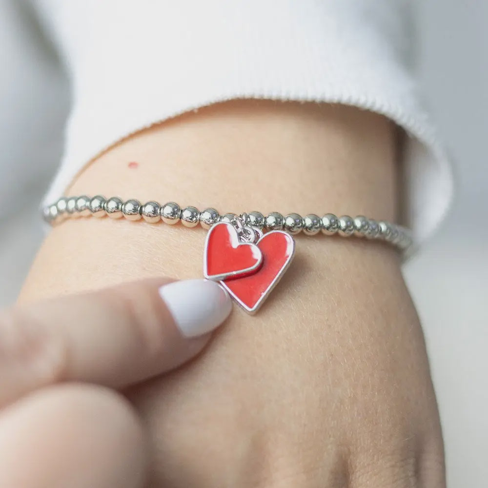 Bracelet: Heart Charm Stretch - Red - Something Different
