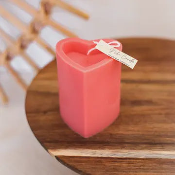 Candle: Heart Tall Pillar Natural Wax - Berry Pink  - Niki Candle