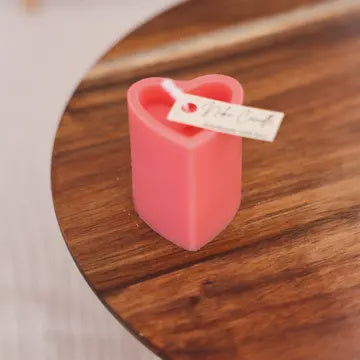 Candle: Heart Small Pillar Natural Wax - Berry Pink  - Niki Candle