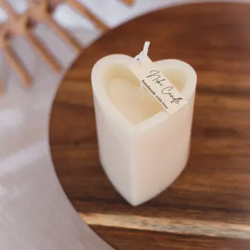 Candle: Heart Tall Pillar Natural Wax - Natural White - Niki Candle
