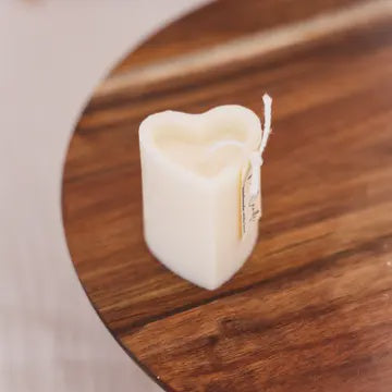 Candle: Heart Small Pillar Natural Wax - Natural White - Niki Candle