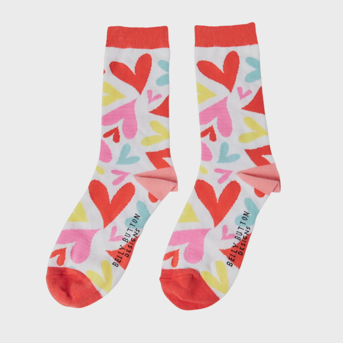 Ladies Socks: Bamboo Hearts  - Red - Belly Button Designs
