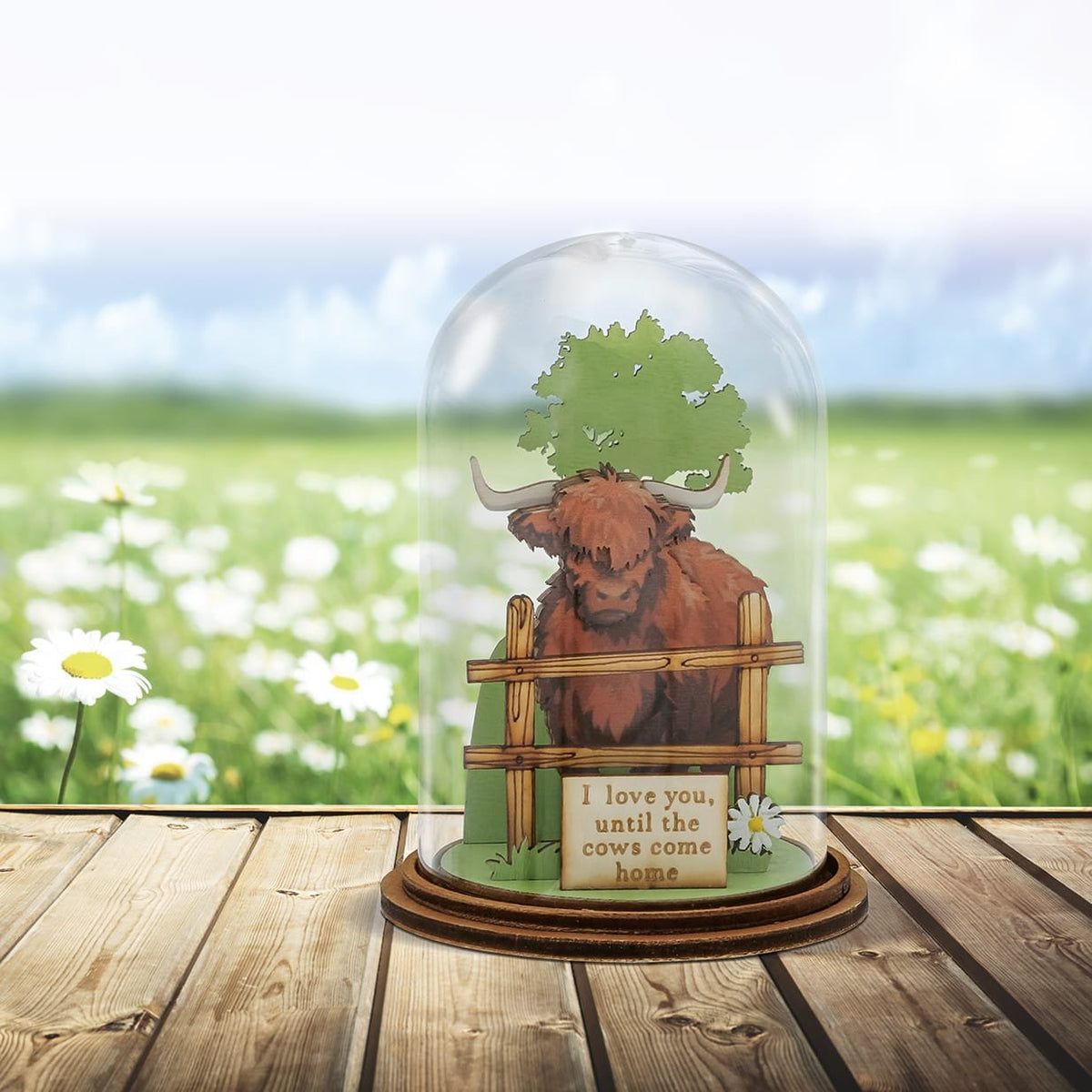 Glass Dome Wood - Highland Cow - Kloche