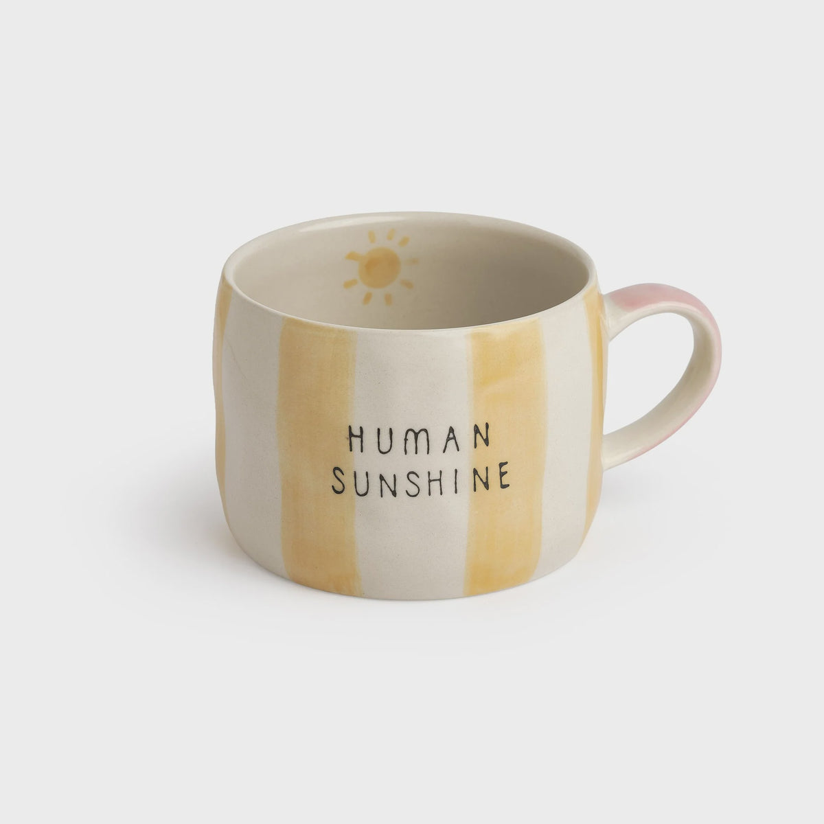 Mug: Stoneware Hand-Painted Striped Human Sunshine - Yellow - Belly Button Designs