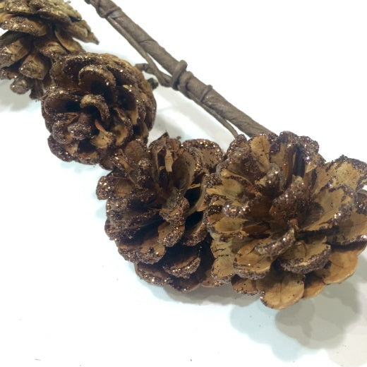 Christmas Garland: Glitter Natural Pine Cone Copper Glitter- Rose Gold Copper